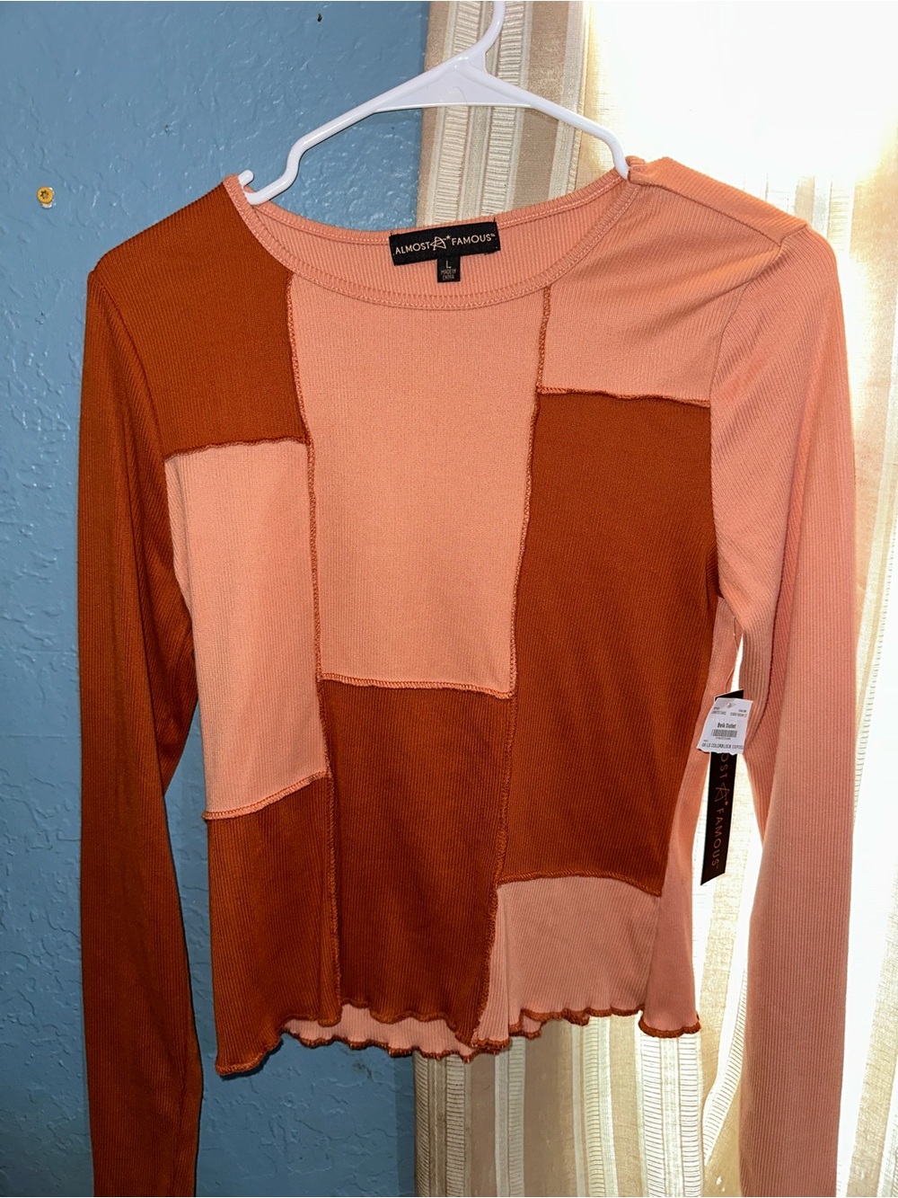 Almost Famous Rust & Blush Patchwork Long Sleeve Top